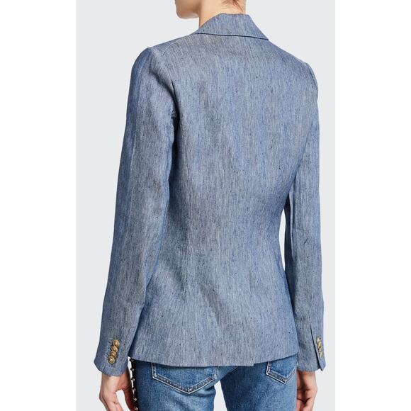 Veronica Beard Dickey Cutaway Jacket Lined Blue Linen Size 2 - Picture 2 of 13